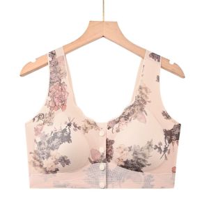 KODUS Floral Mothers Wireless Bra Front Buckle Large Size Seamless Underwear Comfortable Close-fitting Push Up Bra for Women Female