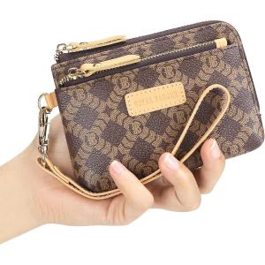 Royal Bagger Womens RFID Coin Purse – Signature Coated Canvas & Vegetable-Tanned Cowhide Leather Multi-Zipper Clutch Wallet with Keychain & Wristlet 2903