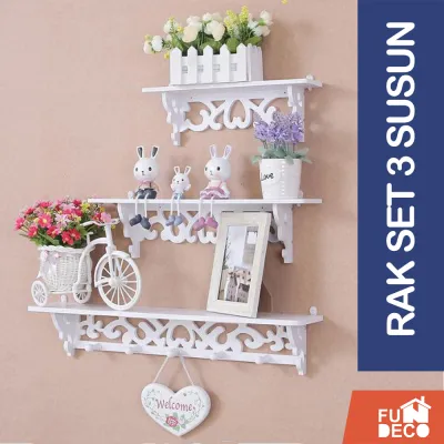 Rak Dinding Tempel 1set isi 3pcs Hiasan Kamar susun 3 Hiasan Rumah Pajangan kamar tidur