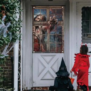 [COD] ทนต่อการซีดจาง ม่านผีฮาโลวีน การพิมพ์ที่ชัดเจน ทนทานต่อการใช้งาน ผ้าปูโต๊ะคลุมกันฝุ่น น่ากลัวมากๆ อุปกรณ์ตกแต่งตกแต่ง ที่คลุมหน้าต่าง ธีมฮาโลวีน