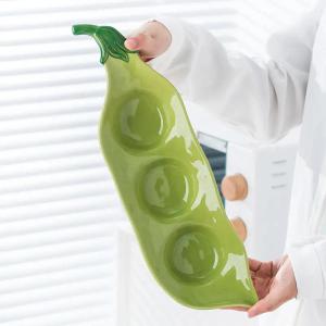Pea Pod Shaped Ceramic Long Plate Underglaze Color Decoration Nut Side Dish Dim Sum Plate Household Restaurant Dishes Layout