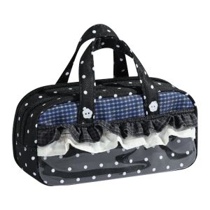 GURUNGMANI Polka Dot Print Pencil Case Multi-Layer Ruffle Lace Trim Pen Bag Kawaii Handheld Stationery Pouch Students