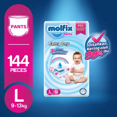 [3 Packs] Molfix Extra Dry Pants Baby Diaper Jumbo Pack (S66/M58/L48/XL42/XXL36/XXXL20)