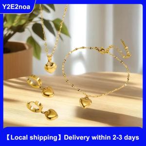 【Local shipping】 Stainless Steel Love Heart Necklaces Bracelets Earrings For Women New Trendy Simple Waterproof Jewelry Gift