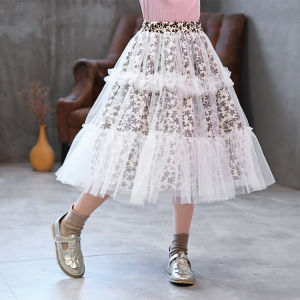 EASY WEARHOUSE Girls Teenage Elastic Waist Corduroy Flowery Mesh Skirt Floral Tutu Skirt