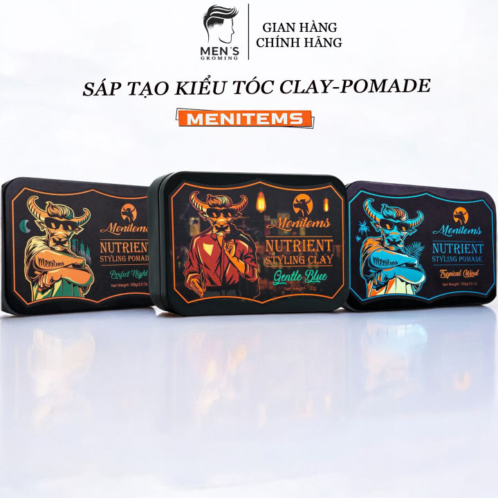 Sáp vuốt tóc Menitems (Clay Gentle Blue Đỏ), (Pomade Tropical Wind Xanh ...