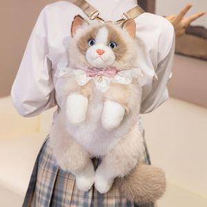 Super Realistic Simulated Puppet Cat Backpack Stuffed Animals Cartoon Cat School Bags Travel Storage Cute Animals Bag2026