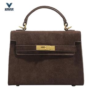 Women Faux Suede Crossbody Bag Solid Color Tote Handbag Retro Shoulder Bag for Travel Work [Vodool Center]