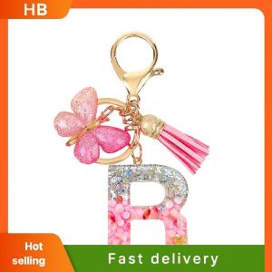 HB A-Z Dreamy Sequin Letters Keychain For Women Tassel Butterfly Pendant Initial Keyring Purse Suspension Bags Charms Car Key Chain