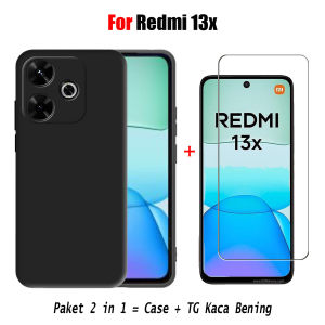 New Paket 2IN1 Case Redmi 13 4G / Redmi 13x / Poco M6 4G Soft Case Black Matte Free Anti Gores Layar Premium Screen Protect Handphone - HOHA CASE