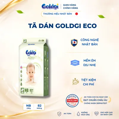Tã dán Goldgi Eco New mỏng nhẹ siêu khô thoáng tiết kiệm cho mẹ bảo vệ bé mỗi ngày đủ size