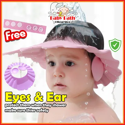 Baby Bath Hair Wash Shower Cap Ear Protection With Toilet Shampoo Caps Hat Mandi Bayi For Kids Mandian Boy Girl Cut Band