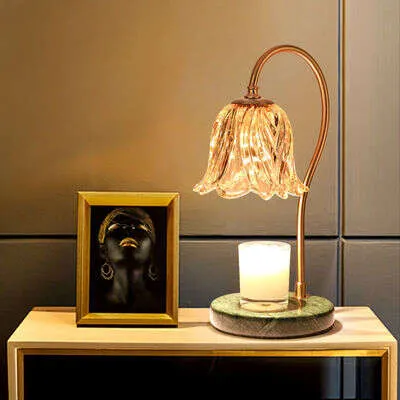 LZD Lily of the Valley Scented Warmer Green Marble Base Electric Candle Melting Wax Lamp With Glass Lampshade