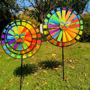 UFANSM Multistyles Colorful s Dazzling Film Windmill PVC Color Changing Bright Outdoor Party Garden Yard Windmill High Quality Double Layered Rotating Wind Spinner Outdoor Party Picnic Decor