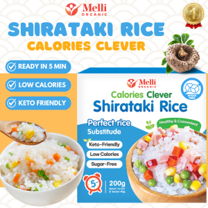 Dry Shirataki Rice Melli Organic Low Carb Diet Healthy Konjac Rice Sugar-Free 5 Minutes Ready To Eat Box 200GR
