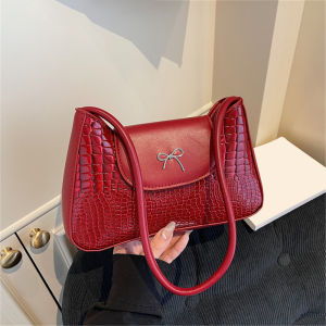 QNQN 【COD】แฟชั่นใหม่กระเป๋าผู้หญิงโบว์ตกแต่งกระเป๋าสะพายไหล่เดียวสบาย ๆ ร้อยแขนกระเป๋าใต้วงแขนสีธรรมดาเรียบง่ายกระเป๋าถือ