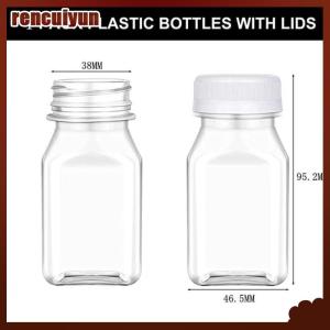 rencuiyun ภาชนะใส่เครื่องดื่ม4ชิ้นขวดน้ำผลไม้120มล. ขวดพลาสติกเปล่าทรงสี่เหลี่ยมมีฝาปิด