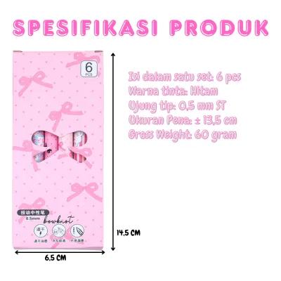 COD 1SET ISI 6 PCS PULPEN MEKANIK AESTHETIC / PINK STUFF STATIONERY / RIBBON PINK SET PEN / COQUETTE MECHANICAL PEN
