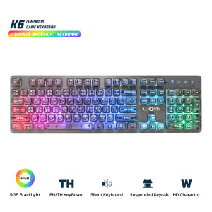 คีย์บอร์ด IWACHI K6 Luminous Game Keyboard มีไฟRGB แป้นEN/TH เสียงเงียบ 104ปุ่ม