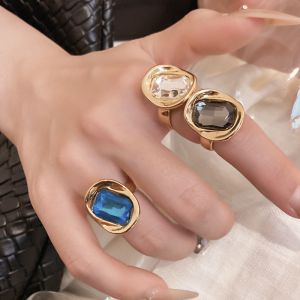 LIGHTER 3PCS Exaggerated Alloy Rings Set Y2K Classic Candy Color Geometric Ring Jewelry Accessories Rhinestone Big Dome Plain Ring Women