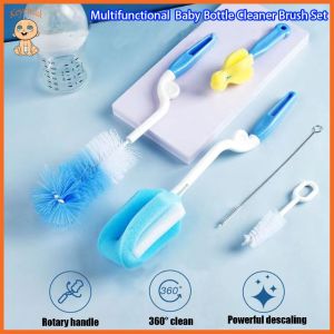 5pcs Milk Bottle Brush Bottle Cleaning Set 360 Degree Sponger Nipple Brush Stainless Steel Straw Brush