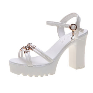 New WomenS Plus Size Open-Toe Buckle Strap High-Heel Sandals With Metallic Sequins Waterproof Platform Chunky Heel Roman Shoes High Heels