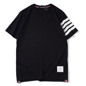 2025跨境美式ThomTB四道杠4条杠印花短袖T恤潮流宽松时尚男女半袖