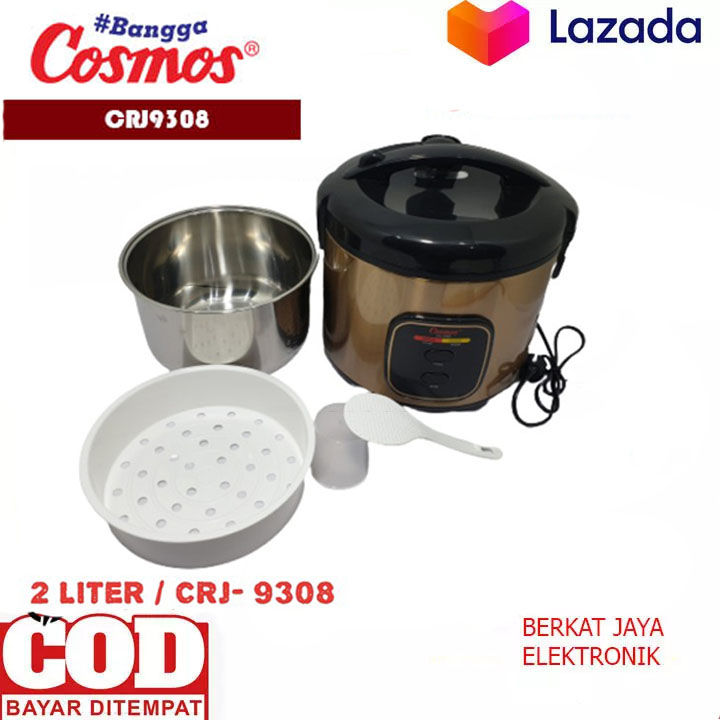 Cosmos CRJ-9308 Rice Cooker Stainless Steel Kapasitas 2 Liter 3in1 CRJ9308/Magic Com/ CRJ 9308-Gold