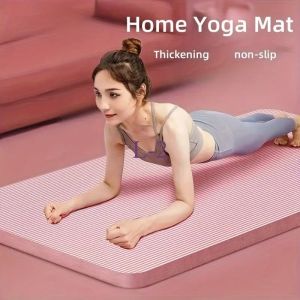 Thick Non-Slip L-2 Home Yoga Mat - 10mm High-Density Cushioning Heavy-Duty -Tear Surface with Pink & White Striped Edges & Carry Handle - Pink/Grey/Green/Purple/Golden - Ideal for s Fitness Pilates Gym