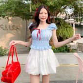 💰Mahaheng💰 เสื้อระบาย แต่งริปบิ้นแดง ลายริ้ว ผ้านิ่มใส่สบาย งานแฟชั่นสุดคิ้ว💕#เสื้อแขนระบาย #เสื้อครอป