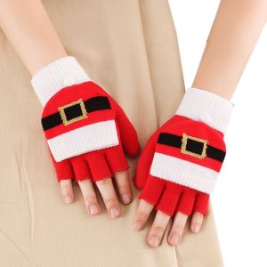 YOURUN Hand Protection Warm Half Finger Elk Pattern Christmas Tree Touch Screen Gloves Windproof Christmas Gloves Autumn Winter Gloves Women Knitted Flip Gloves Apparel Accessories