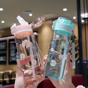 BOTOL FLIP COVER BUNGA DAISY BOTOL MINUM BENING 600 ML FREE SEDOTAN ZY 1828