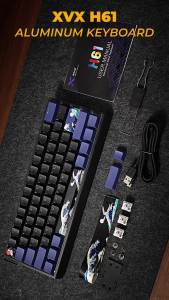 XVX H61 Wired Aluminum Mechanical Keyboard 60% with Kanagawa Keycaps Hot-swappable RGB Gamer Keyboard
