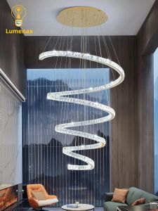 Creative Stairs Hanging Lamp LED Pendant Lights Home Lighting Fixtures Fashion Crystal Villa Luminaire Suspende Luminaire Lustre Tricolor With Remote
