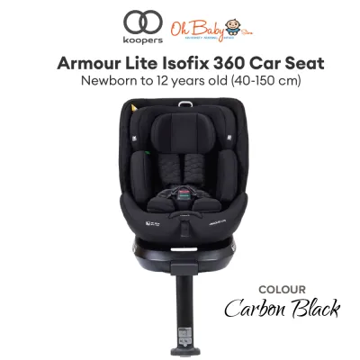 Koopers Armour Lite Isofix 360 Car Seat - Carbon Black | Newborn to 12 years old (40-150 cm) | Oh Baby Store