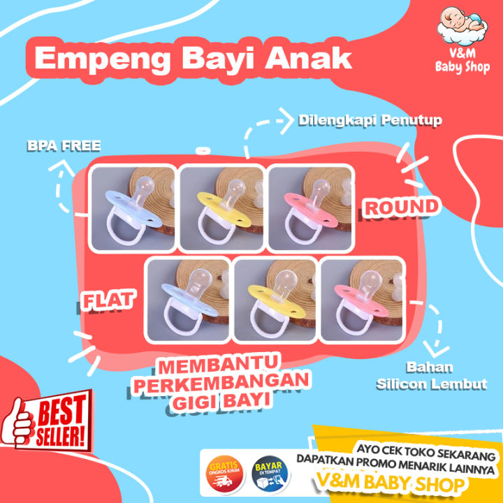 V&M Baby Shop 015 | Empeng Bayi Anak / Empeng Dot Bayi Bulat Gepeng Dengan Tutup & Pegangan / Perlengkapan Bayi