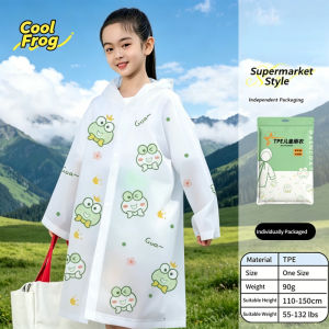 Kids Raincoat Cartoon Waterproof TPE Thickened Full Body Portable Rainwear School Travel