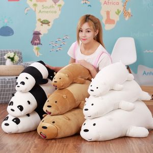 JOJO CASTLE Cartoon We Bare Bears Plushies Lying Bear Doll 50cm 70cm 90cm Stuffed Grizzly Gray White Bear Panda Plush Toys.children Kawaii Doll.kids Gift