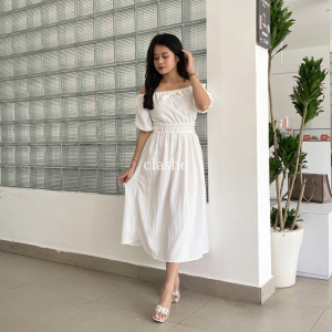 Dress Gaun Wanita Dewasa Lady Crush Crinkle Anti Lecek Korean Style Terbaru Kekinian Ootd Helena Dress by Clashe