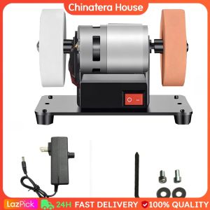 Mini Bench Grinder with 2 Wheels Electric Bench Grinder Sanding Machine 7 Adjustable Speed for Metal Wood Stone Jewelry