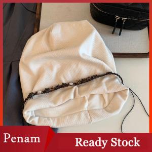 [PAM] Vintage Y2k Baggy Cap Star Fringed Boho Chain Decor Beanies Cap Versatile Ethnic Style Autumn Winter Pullover Hats Streetwear