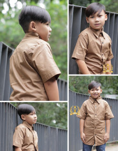 TopOne88 Baju Kemeja Lengan Pendek Katun Stretch Anak Laki Laki Usia Tanggung Hitam Putih Fashion
