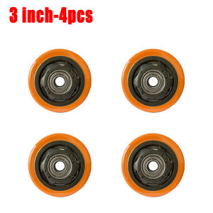 4pcs Push Cart Wheel Heavy Duty 3/4/5 Inch Pu Material Wheels  No Steel Frame Single Round