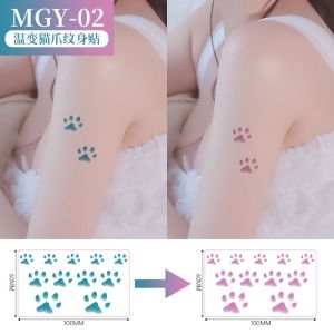 ZHUJI Waterproof Cat Paw Tattoo Stickers DIY Long Lasting Thermochromic Disposable Tattoos Creative Sweatproof Color Changing Tattoo Stickers Outdoor Activities