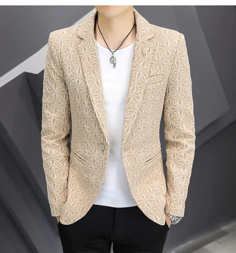 BULUOLANDI Fashion Blazer Coat Men Single Button Casual Men Slim Blazer  Jacket Designs Formal Jacket Mens Korean Style Blazer Suit Coat