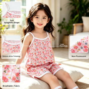 AILEBE Kids Pajamas Cotton Terno Spaghetti Strap Sleepwear Set Soft Breathable Summer Pajama Smooth Hem No Rub Cute Prints Murang Pambahay Pantulog For Baby Girls 1-8 Years