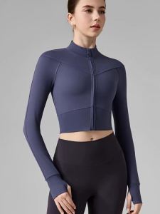 2026 Hot Sale [ Shipped from China ]2026 New womens yoga jacket short fitness wear long-sleeved slim-fitting with thumb holes zipper running sportswear B3