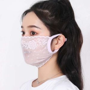 RJQFNG Đàn hồi Màn che nắng Thoáng khí Siêu Khẩu trang đi xe đạp Thời trang Thiết kế ren Khẩu trang Dành cho phụ nữ và các bé gái