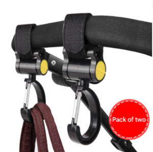 Stroller hook rotates 360 degrees Diaper bag hook fits all strollers Stroller accessories set with locking buckle2pcs