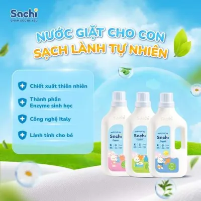 Nước giặt xả Sachi Organic dịu nhẹ cho làn da bé chai 280g và 2kg
